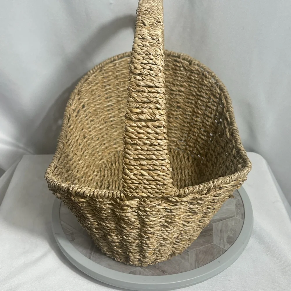 Vintage Woven Straw Market Basket With Handle Natural Rustic Decor
